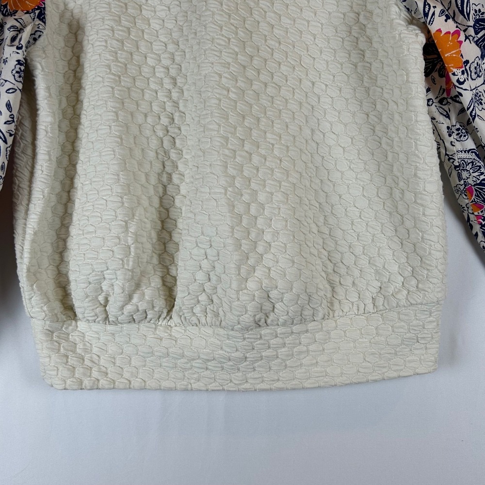 Porridge Anthropologie Women's Quilted Sweater Floral Puff Sleeve Cream Size S - Picture 7 of 10